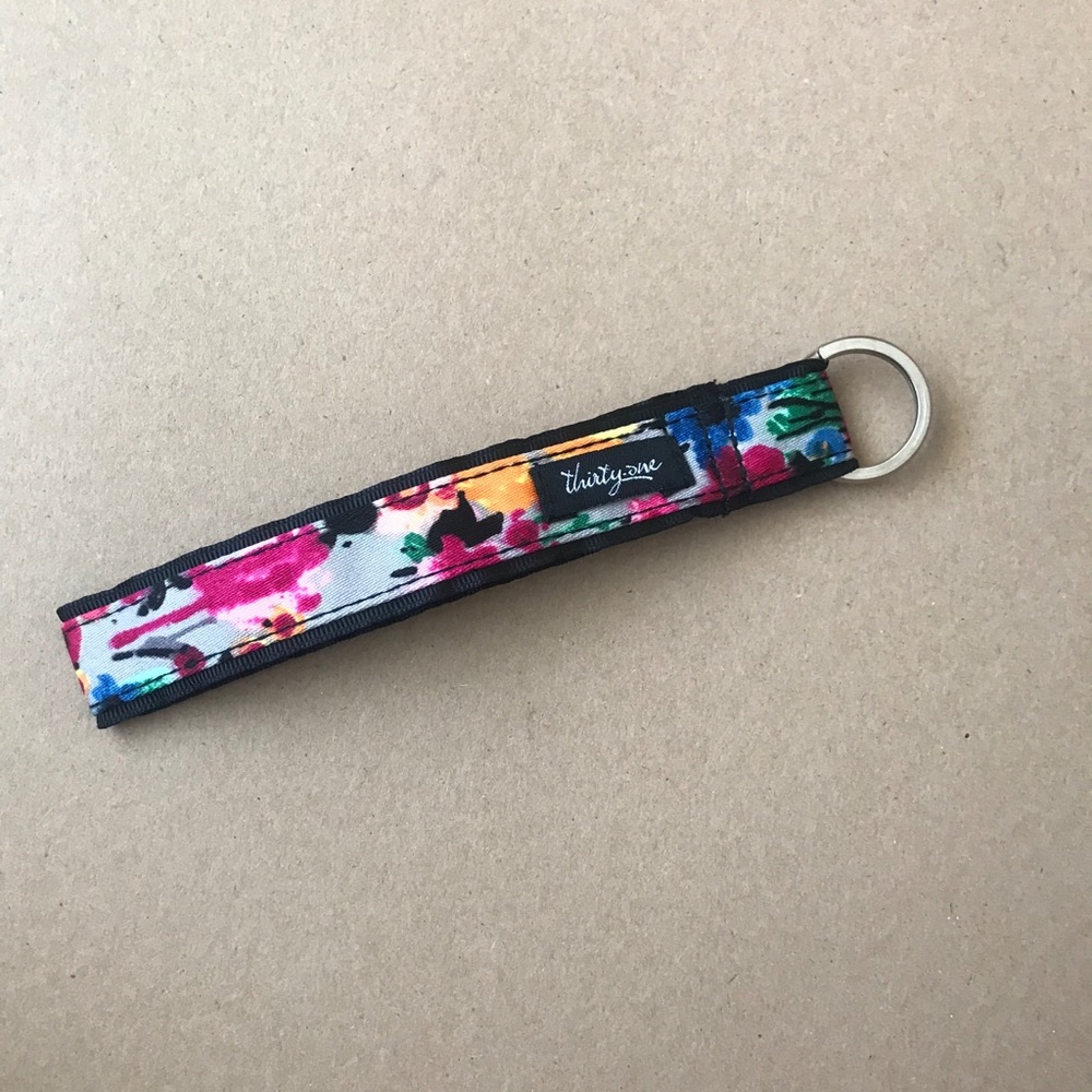 Thirty-One Wristlet Key Fob in pink and black